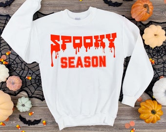 Retro Spooky Season Autumn Vibes PNG Shirt Sublimation Png Digital Download Halloween PNG Downloadable Red College Sweatshirt Fall Saying