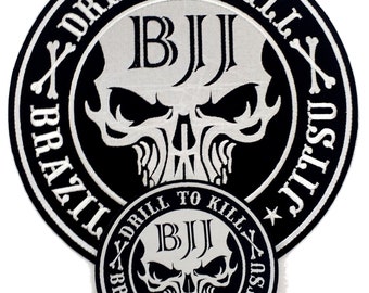 Jiu Jitsu Patch BJJ Brazilian Jiu Jitsu Patches Set for BJJ Gi 4.7 and 9.8 in Drill to Kill Skeleton Gi Patch BJJ Gifts for Jiu Jitsu Lovers