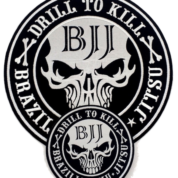 Jiu Jitsu Patch BJJ Brasilianische Jiu Jitsu Patches Set für BJJ Gi 4,7 und 9,8 Zoll Bohrer zum Töten Skeleton Gi Patch BJJ Geschenke für Jiu Jitsu Liebhaber