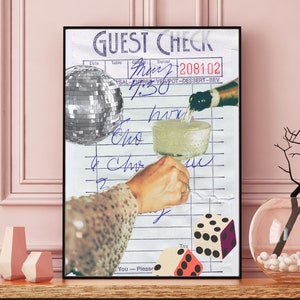 Bar Cart Print Guest Check Cheers Print, Bar Cart Decor Retro Wall Art Bar Cart Art Trendy Wall Art Drink Print, Printable Cocktail Wall Art