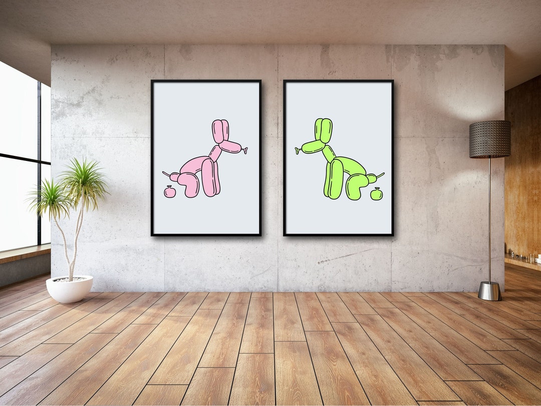 Funny Bathroom Poster Retro Abstract Art Set of 2 Toilet Print Balloon ...