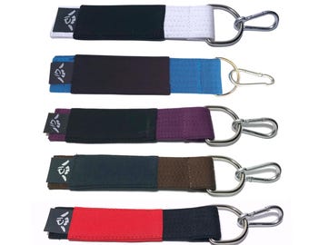 BJJ Gi Belt Keychain, Jiu Jitsu Gifts, MMA Martial Arts Ranked Accessories, Jiu Jitsu Coach Gift - White, Blue, Purple, Brown, Black