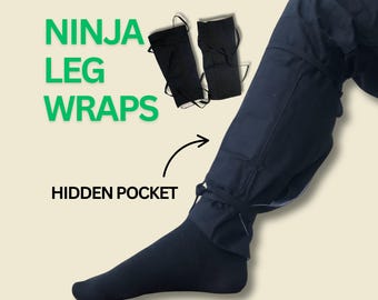 Kyahan Leg Wraps (with Pocket) for Ninja Dress Uniform, Ninjutsu Leggings for Martial Art Practice, Cosplay Costume