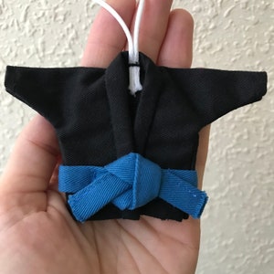 Martial Arts Gift for Karate Taekwondo Aikido Lover Martial Arts Ornament for Dojo Black Kimono Blue Belt Gi Keychain Gift for Judo and Budo