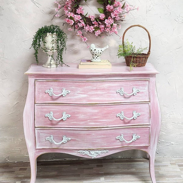 SOLD!!! Do not purchase! Charming French Cottage Bombe Chest of Drawers, Shabby Chic