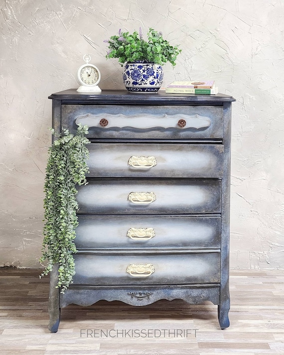 blue farmhouse dresser Hand-Painted Rustic Farmhouse Dresser – Vintage Pine in Hicks Blue –  Vintique Studio Yorkshire main image 1