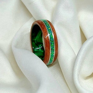 Kiwi Opal Sterling Silver and Bubinga Wood Ring with Green Epoxy Core
