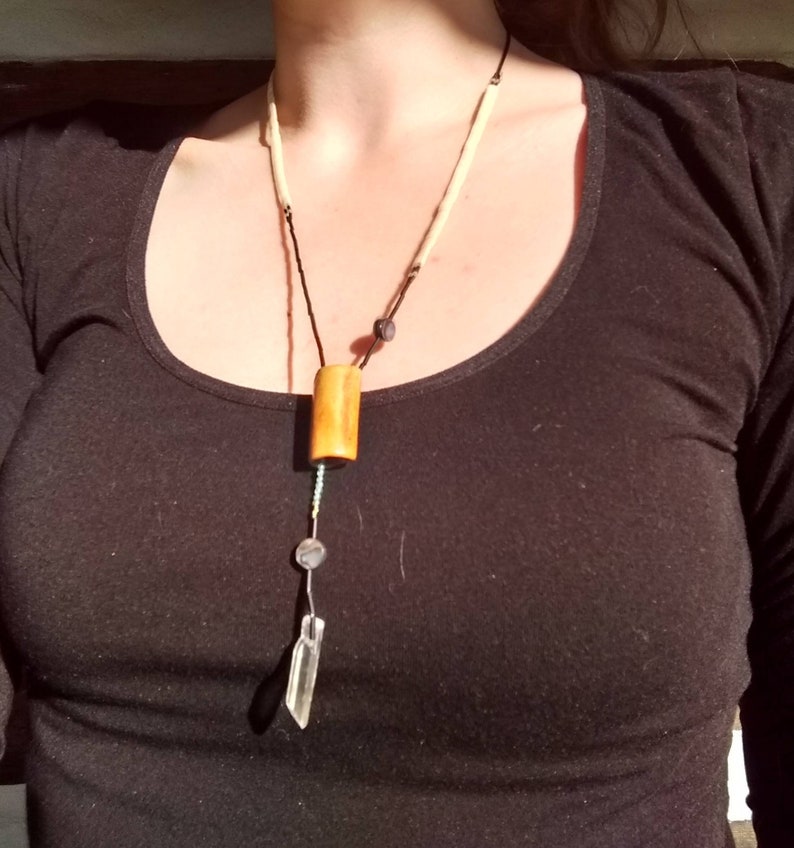 and Paua Shell Natural Bone Lariat Necklace with Glass Crystal