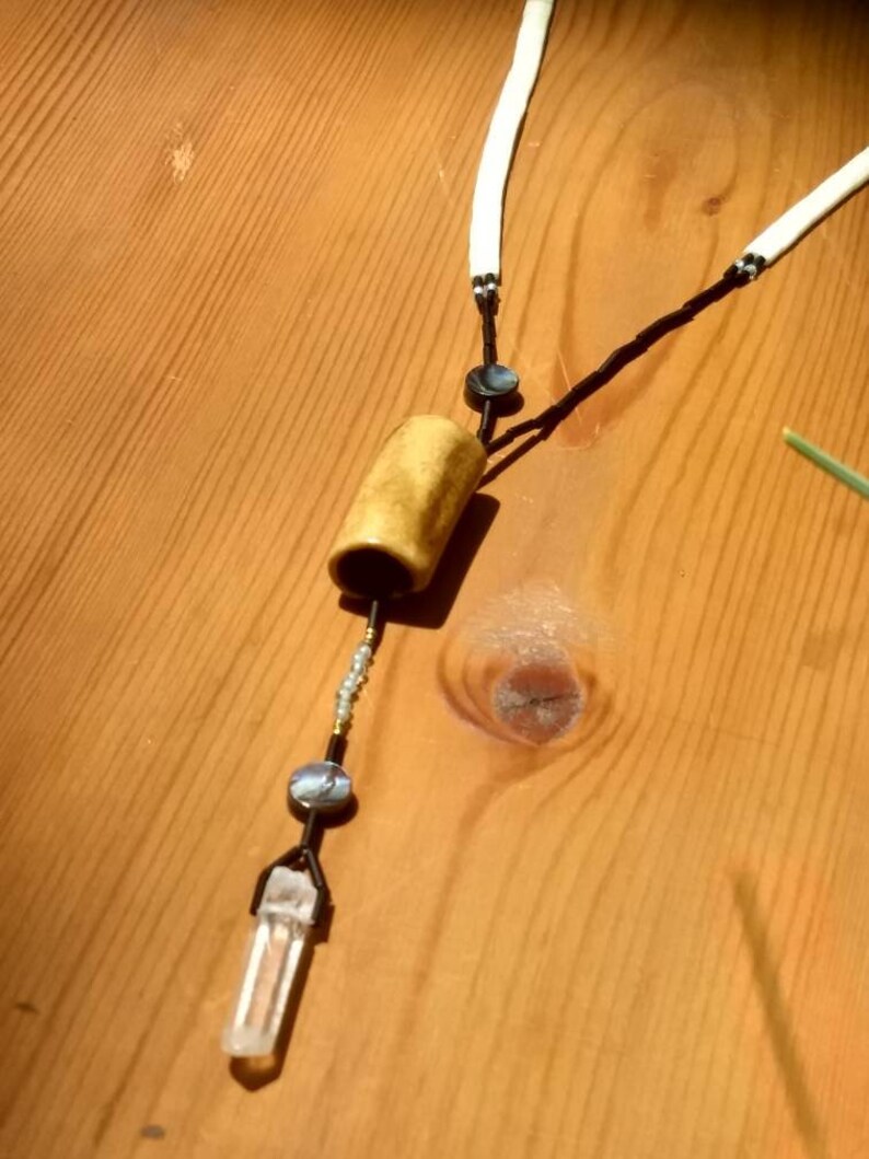 and Paua Shell Natural Bone Lariat Necklace with Glass Crystal