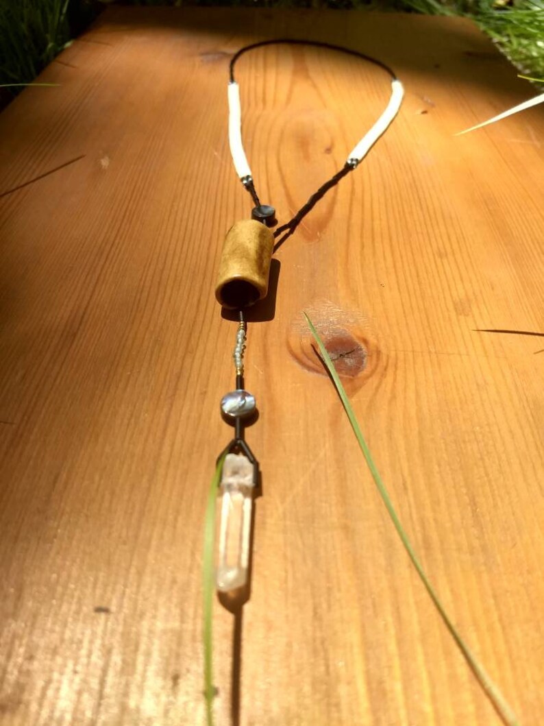 and Paua Shell Natural Bone Lariat Necklace with Glass Crystal