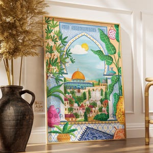 Masjid Al-Aqsa palestine Jerusalem Mosque Illustration Print, Print Islamic Historical Landmark Wall art home decoration