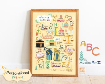 My Muslim A to Z | A5 A4 A3 children's Islamic ABC poster print, Personalized Option, kids wall art, children's bedroom, nursery decor