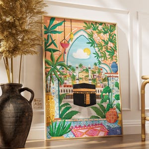 Kaabah Illustration print, My Dream view Through the Arch: Kaaba Masjid al-Haram Makkah, Illustration Islamic Mosque masjid Wall art decor
