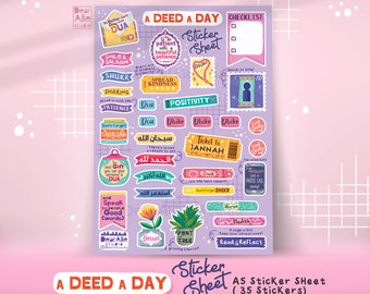 Islamic Sticker Sheet Good Deed: Muslim Journaling, Kid's School Deco Essentials Diary (A5 Size, 35 Stickers)
