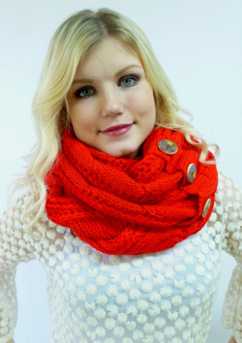 Chunky Red Knit Scarf Embroidered Red Winter Scarfinfinity Etsy
