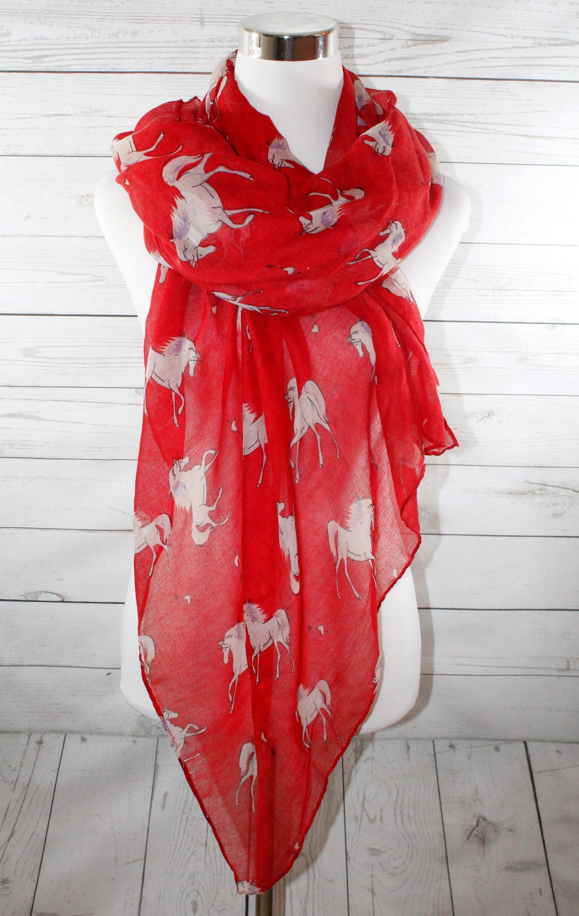 Unicorn Print Scarf, Red Unicorn Scarf, Unicorn Horse Print, Gift for ...