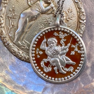 Antique French Silver & Enamel Putti Pendant