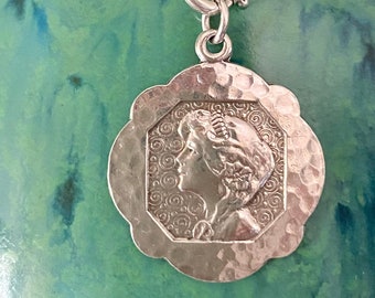 Antique Silver Art Nouveau Lady Medal/Pendant