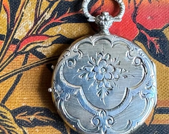 Antique Victorian Era Silver Gilt Hand Engraved Locket