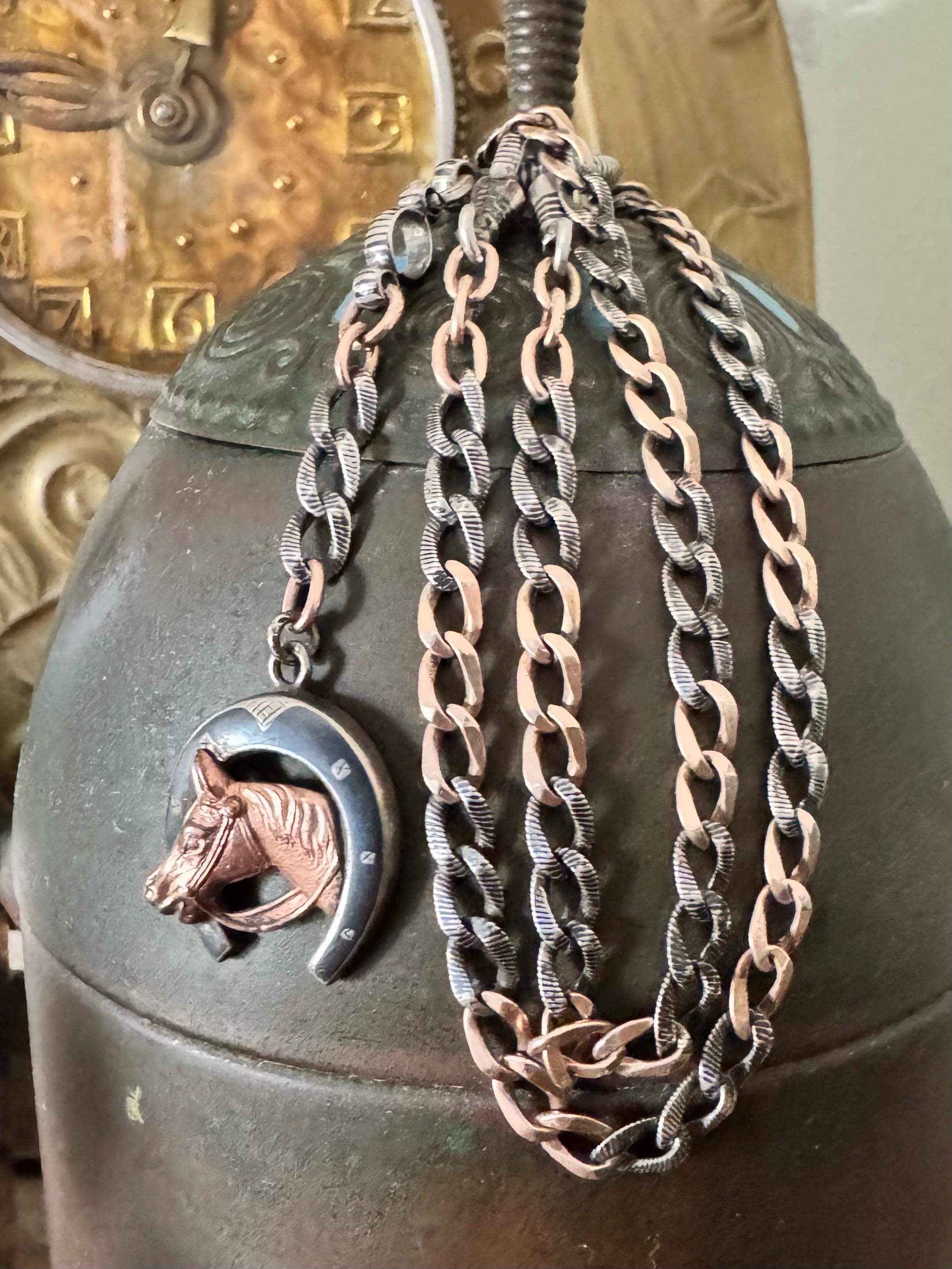Antique Victorian Niello Curb Link Chain With Extra Oversized
