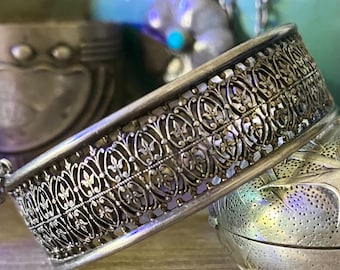 Reserved - Antique French Silver Pierced Design Bangle