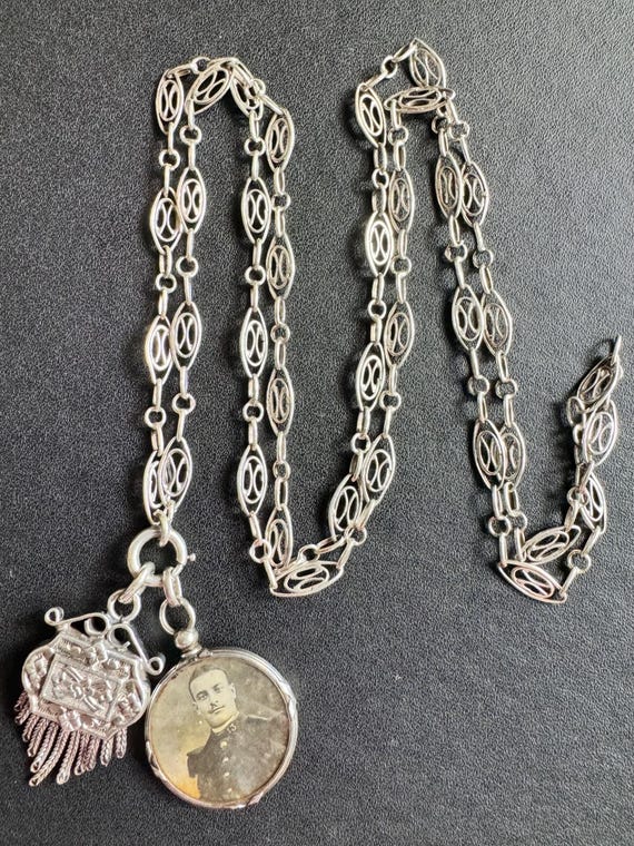 Antique Edwardian Silver Open Photo Locket Frame with… - Gem