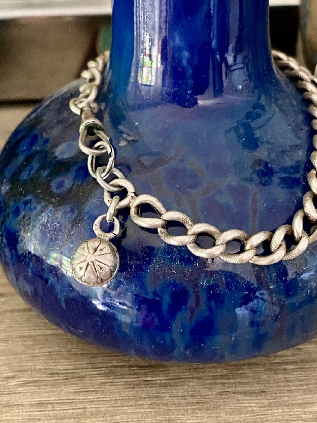 Antique French Silver Curb Link Bracelet With Ball Charm Etsy