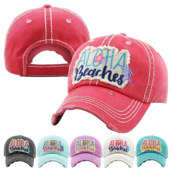 Distressed Pink Aloha Beaches Baseball Hat
