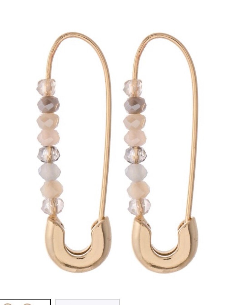 Gold Beaded Safety Pin Threader Earrings