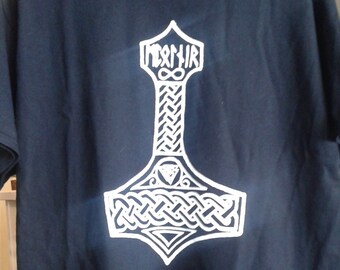 Thor's Hammer screen-printed T-shirt with intricate braided design