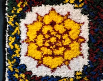 Original Design Heart Flower Hooked Rug with Colourful Celtic Knotwork border