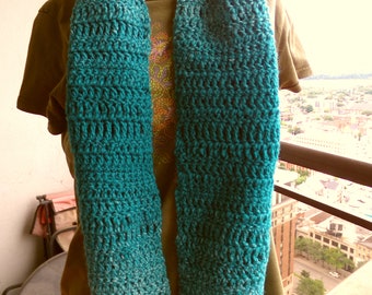 Fall collection 2023 Deep teal hand made crocheted original design scarf