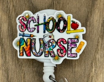 Colorful School Nurse Badge Reel, Retractable Name Badge Holder, Registered Nurse Badge Reel, Gift for School Nurse