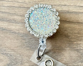 Rhinestone retractable nurse badge reel, Jeweled id badge reel, Crystal bling badge clip, Sparkly Id badge, gift for women, nurse