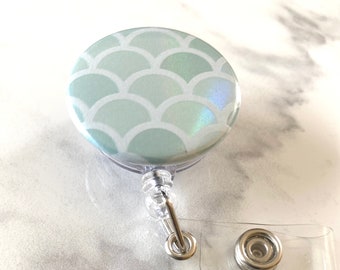 Mermaid Teal Scales Badge Reel, Nurses Badge Reel, Medical Id Badge Holder, Retractable Badge Reel, Mermaid Lover Gift , Name ID Holder