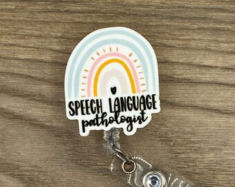 Speech Language Pathologist Badge Reel, Rainbow Badge Reel, Retractable Badge Reel, Speech Therapist Gift, SLP ID Badge Holder