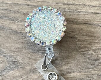 Clear Iridescent Id Badge Holder, Bling Nurse Badge reel, Sparkly ID Badge Reel, retractable badge, Name Badge Reel, name badge holder