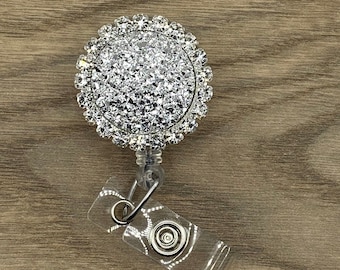 Silver Rhinestone retractable nurse badge reel, Jeweled id badge reel, Crystal bling badge clip, Sparkly Id badge, gift for women, nurse