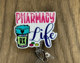 Bobine de badge pour pharmacie, Bobine de badge rétractable, Porte-badge nominatif, Cadeau pour pharmacien