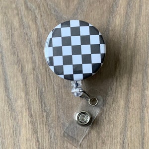 Checker Retractable Badge Reel - Name Badge Holder - ID Badge Reel - Black White Badge Reel