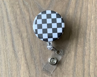 Checker Retractable Badge Reel - Name Badge Holder - ID Badge Reel - Black White Badge Reel