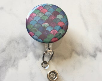 Mermaid Scale Badge Reel, Nurses Badge Reel, Medical Id Badge Holder, Retractable Badge Reel, Mermaid Lover Gift, Name badge clip, ID Holder