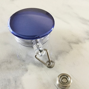 Purple Blue Badge Reel: Retractable Alligator Swivel Clip