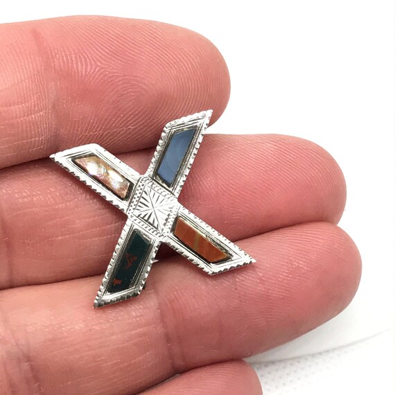 Antique Victorian Scottish X pin brooch, 1890s-190