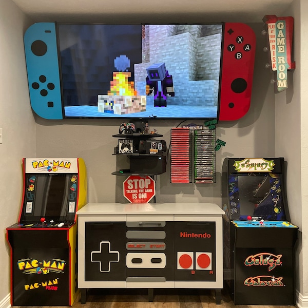 Schalter Gaming TV Rahmen Dekor Spielzimmer Videospiel Spielzimmer Man Höhle Glowforge Digital Laser SVG Datei