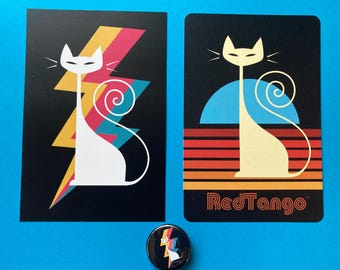 Lightening Kitty and Retro Sunset Kitty Postcards and Button!