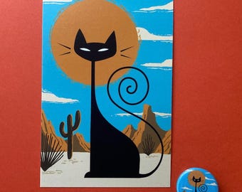 Desert Kitty PostCard and Button Set