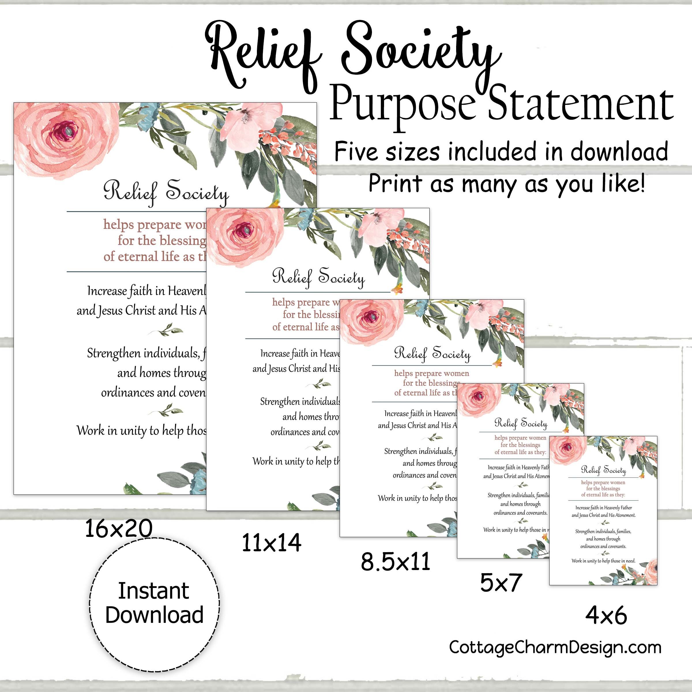 Relief Society Purpose Statement Printable Instant Download | Etsy