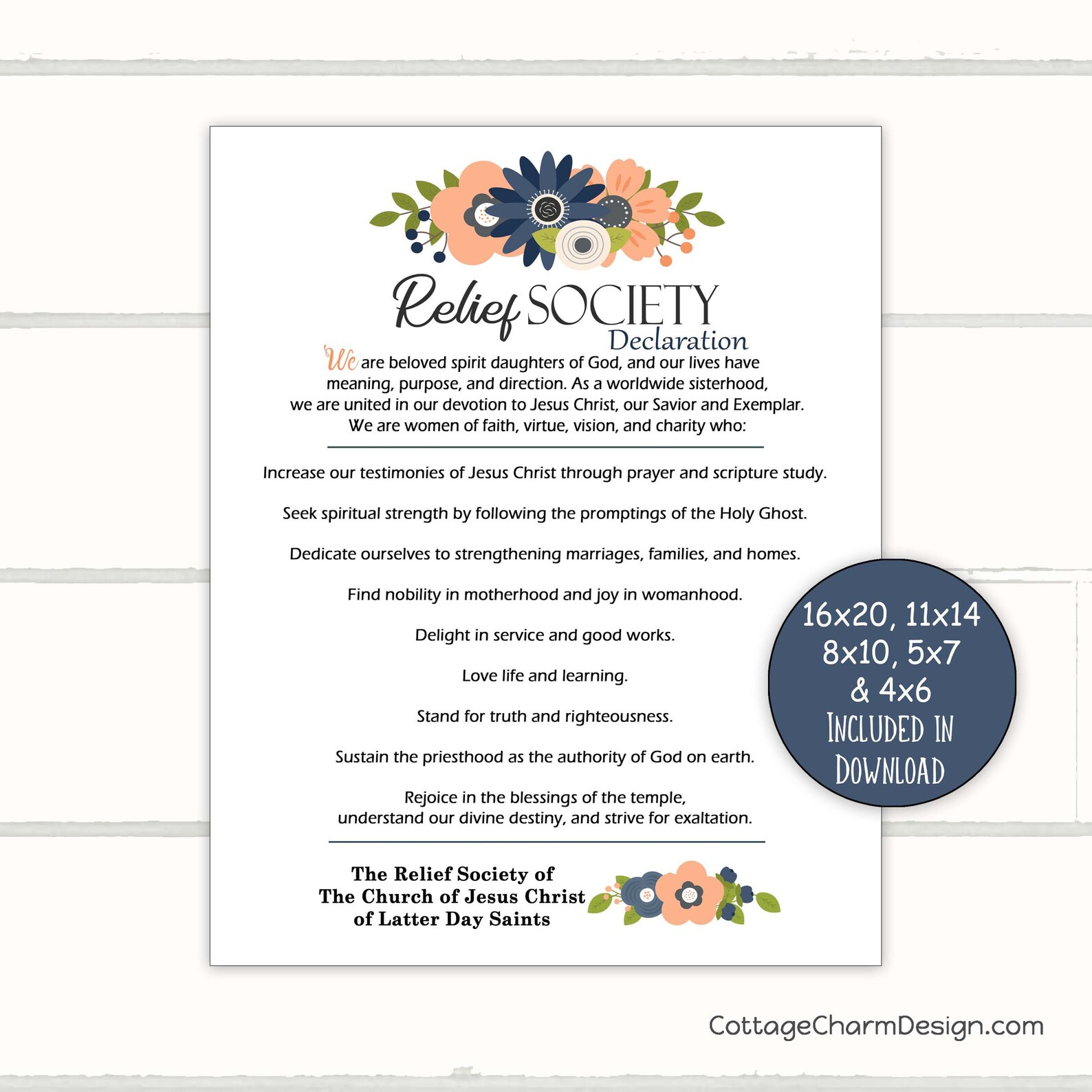Relief Society Declaration Printable Instant Download | Etsy