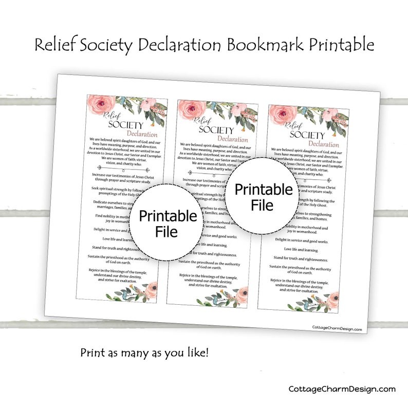 Relief Society Declaration Bookmark Printable Instant | Etsy